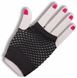 Fingerless Short Black Fishnet Costume Gloves