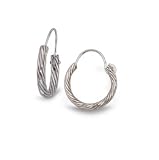 14k White Gold 11mm Twist U Wire Diamond Cut Hoop Earrings