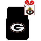 Set of 2 NFL Licensed Universal-Fit Molded Front Rubber Floor Mats and for limited time a bonus football shape air freshener - Green Bay Packers