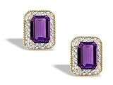 14K Yellow Gold Genuine Emerald-cut Amethyst and Diamond Earrings