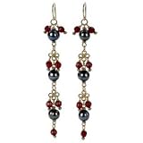 Blue Freshwater Cultured Pearl & Carnelian Dangle Earrings by Elizabeth Showers, 3