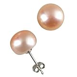 Peach Pink 10-11mm AAAA Cultured Pearl CAREFREE Sterling Silver Stud Earrings (LS1B)