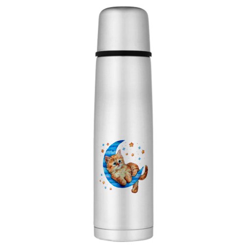 Large Thermos Bottle Moon Kitten with Stars