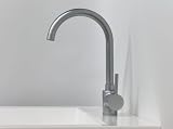 Waschtischarmatur Einhandmischer Wasserhahn mit einhebelmischer Mischbatterie fürs Waschbecken im Bad, Sanitär-Armatur aus Messing (matte Edelstahl Optik), als Badarmatur / Hahn für jeden Waschtisch einsetzbar, DAW - Armaturen