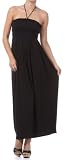 FOSolidJerseyI-7931 Comfortable Jersey Feel Solid Color Smocked Bodice String Halter Maxi / Long Dress - Black / Large