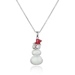 Sterling Silver Cubic Zirconia Snowman Pendant by Cheline, 18