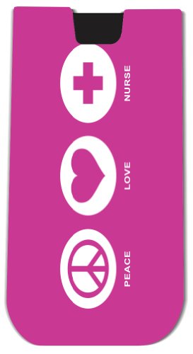 Rikki KnightTM Peace Love Nurse Rose Pink Color - Smart Phone Neoprene Protective Pouch for iPhone 4/4s/5/5s/5c, Motorola Moto X, Galaxy S3/S4/Note 3/Ace 2, LG Optimus Gpro/G2/L3/4X HD, Sony Xperia Z1S/U, HTC Droid/One/One X/Pro/mini, Blackberry G10/Z10,