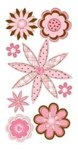 Essentials Large Dimensional Stickers: Pink & Brown Sketch Flowers