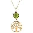 Detailed Open Design Gold Vermeil Textured Tree of Life Pendant and Faceted Peridot Gemstone on an 18" 14kt Gold Filled Saturn Bead Chain, #7707