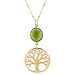 Detailed Open Design Gold Vermeil Textured Tree of Life Pendant and Faceted Peridot Gemstone on an 18" 14kt Gold Filled Saturn Bead Chain, #7707