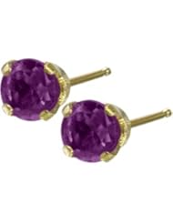 0.20Ct. Genuine 3mm Amethyst 14 Karat Yellow Gold Round Earrings