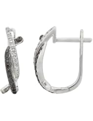 14K White Gold 0.15ct Twisted Round Black Diamond Huggie Post-Snap-Down Earrings