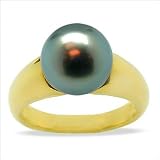 Size 5 18K yellow gold Tres Jolie Black Tahitian cultured pearl and diamond ring