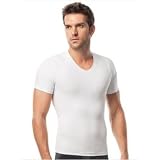 LeoMen'sAthleticVNeckCompressionT-Shirt,White,Medium
