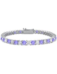 Created Tanzanite and Cubic Zirconia Prong Set 10K White Gold Tennis Bracelet 7.00 CT TGW