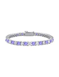 Sterling Silver Round Created Tanzanite and Cubic Zirconia Tennis Bracelet 7.00 CT TGW
