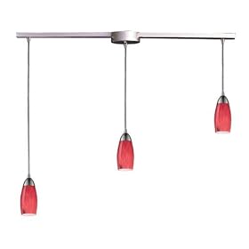 Milan - 3 Light Kitchen Island Pendant Track Lighting Fixture - Brushed Nickel - Red Glass...