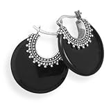 Oxidized Black Onyx Hoop Earrings 925 Sterling Silver