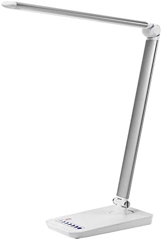 LED Desk Lamp,HMOMI LED Desk Lamp Flexible Neck Dimmable Table Lamps with Touch-Sensitive Control office Lighting for Working and Reading,7-Level Dimmer & USB Charging Port, Eye-protection No Flickering No Ghosting Energy Saving & Security,Silver