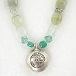 Round Silver Double Side Om (Aum) Pendant with Aquamarine, Peruvian Opal, Apatite, and Flourite Gemstone Bead Necklace, 24" Length, #7830