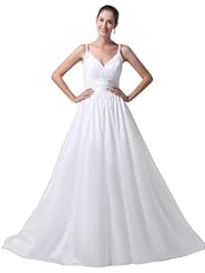 A-line V-neck Spring Fall Beaded Crystal  Ruched Satin Spaghetti Strap Wedding Dress  with a Brush/Sweep Train  With a Ribbon  and Rhinestones and a Sash 