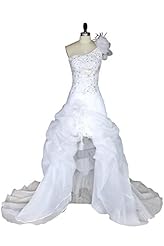 Plus Size A-line Beaded Backless Crystal One Shoulder Sleeveless Organza Wedding Dress 