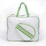 Toss Designs Ladies White with Green Trim Quilted Dot Court Tennis Tote Travel Bag-Holds a Standard Size Racquet