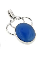 Genuine Deep Blue Chalcedony Oval Sterling Silver Gemstone Slide Pendant