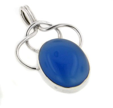 Genuine Deep Blue Chalcedony Oval Sterling Silver Gemstone Slide Pendant