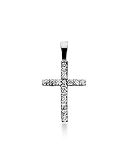 14K White Gold Round Diamond Prong Set Cross Pendant (0.48ct)