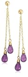 14k Yellow Gold Amethyst Double Briolette Drop Earrings