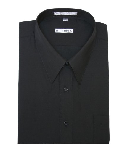 Men's Shirts: GarmentLot: Men's Black Dress Shirt with Convertible Cuffs (18 - 34/35) Low Price