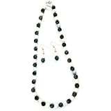Sterling Silver, Snowflake Obsidian, and White Howlite Necklace Earring Set