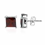 Sterling Silver Dark Red cz Square Stud Earrings