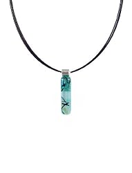 Necklace / Pendant - XP-73- Genuine Handmade Dichroic Glass Pendant Hung on a 16" Stainless Steel Black Colored Multi-Strand Cord + 2" Extension Chain ~ .925 Sterling Silver