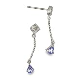 9ct White Gold Tanzanite And 2  pts Diamond Set Drop Earrings On Stud Fittings