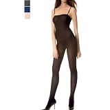 Opaque Spaghetti Straps Crotchless Bodystocking, Black-OS