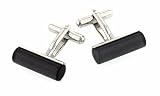 Classic silver plated and gray cats eye tube cufflinks with presentation box