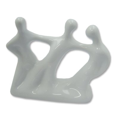 Alef JudaicaCeramic Statue - Plain White Colored - 3 People Holding Arms Design