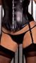Leather Cupless zip front Corset with boning Adjustable and detachable Garters, shown with item EML9180 in Small Medium Large or 1X 2X 3X Queen Plus sizes