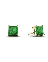 Genuine Emerald 14kt Yellow Gold Stud Earrings