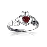 14K White Gold Heart Genuine Ruby Celtic Claddagh Ring