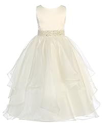 Girls Ankle Length Asymmetric Beaded  Organza/Satin Sleeveless Flower-Girl Dress/Pageant Dress  With Ruffles