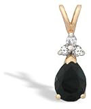 14K Yellow Gold Genuine Pear Black Onyx and Diamond Pendant