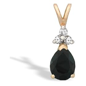 14K Yellow Gold Genuine Pear Black Onyx and Diamond Pendant by Black Onyx Pendant