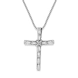 Search : 14K White Gold Baguette and Round Diamond Cross Pendant