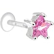 16 Gauge 3/8 Pink Cz Star Bioplast Tragus Labret Monroe