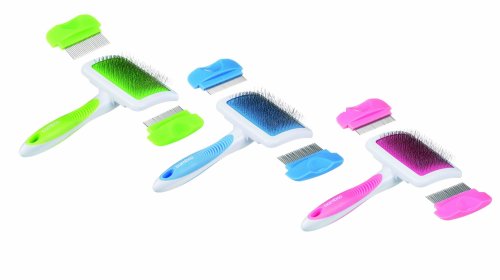 Bamboo Dog Slicker Brush with Flea and Fine Tooth Combs (Colors Vary)