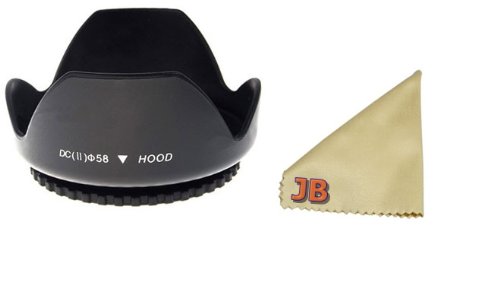 58mm Flower Lens Hood Screw Mount + 1 Ultra Fine Microfiber Cleaning Cloth JB Logo