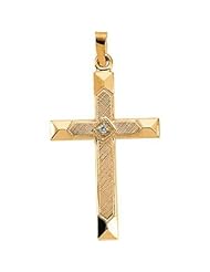 14k Yellow Gold Embossed Diamond Cross Pendant